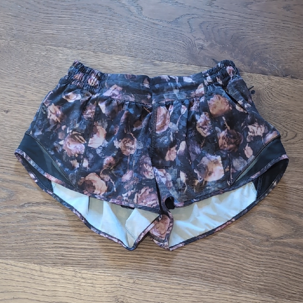 lululemon athletica Black and Pink Floral Athletic Shorts